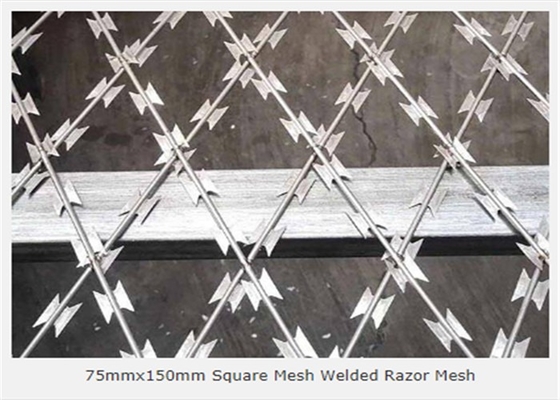 Silver Galvanized Welded 3.2mm Razor Wire Mesh 75x150mm Opening