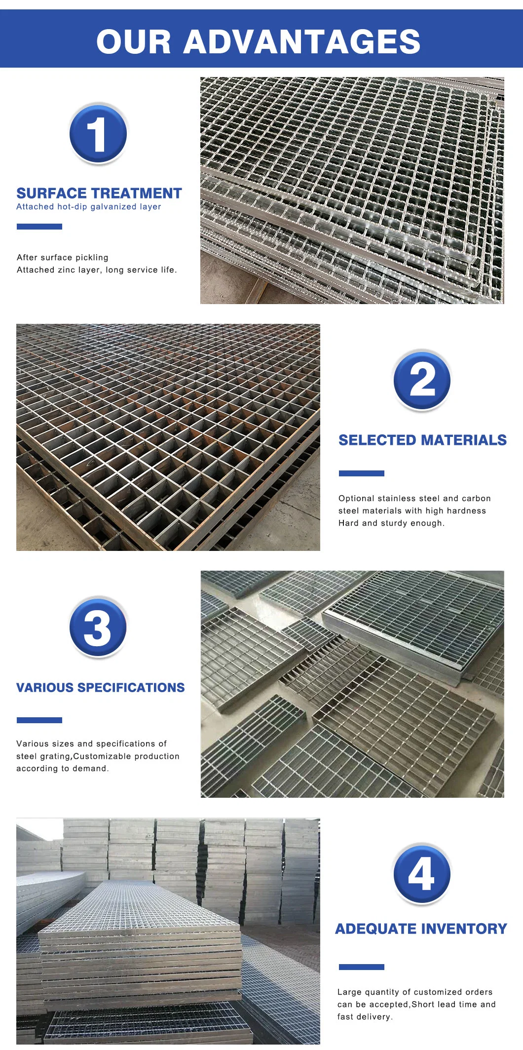 OEM Customized Hot Dipped Galvanized Plain/Serrated Steel Grating for Platform Walkway /Drain Trench Cover 1