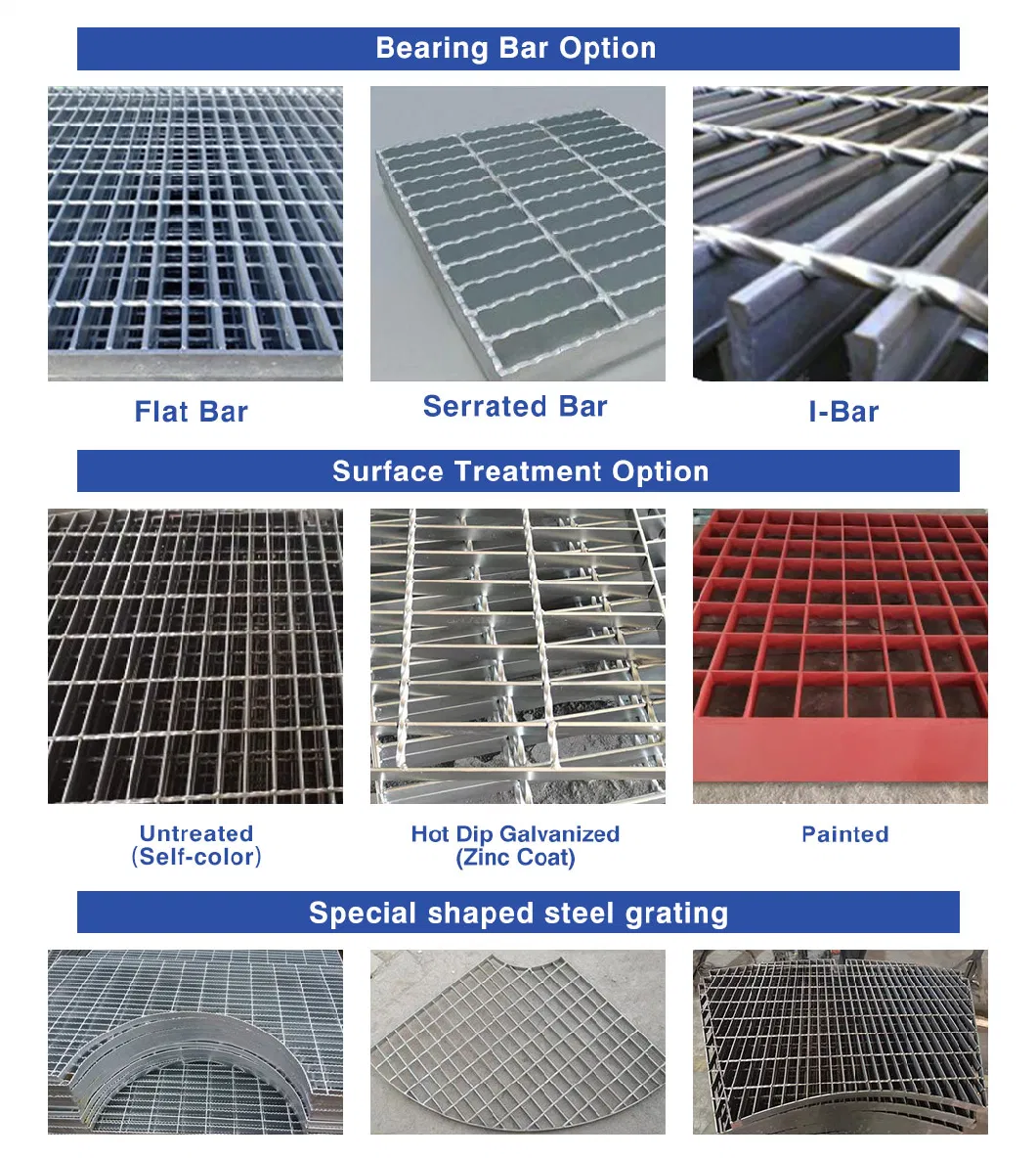 OEM Customized Hot Dipped Galvanized Plain/Serrated Steel Grating for Platform Walkway /Drain Trench Cover 2