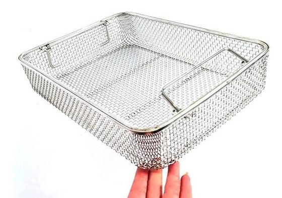 Sterilization Storage Wire Mesh Baskets Stacking Handle Medical Instruments Container