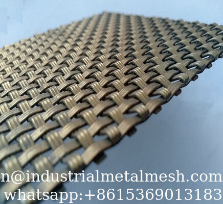 Antique Brass Crimped Woven Metal Mesh with Uniform Mesh , Stainless Steel Architectural Decorative Mesh for Cabinets
