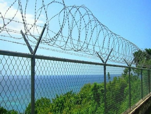 Zinc Coated Galvanized Steel Chain Link Fence Application With Razor Barbed Wire