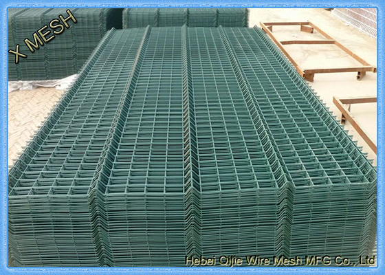 2.5m Width Powder Coated Curved Metal Fence / 3D Wire Mesh Fence In Blue