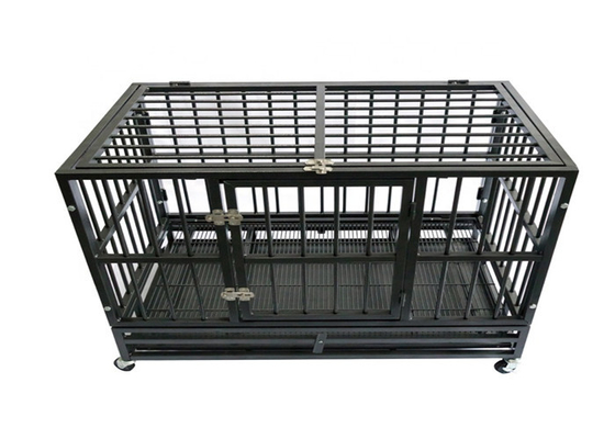 Luxurious Heavy Duty Large Folding Dog Crate , Collapsible Dog Kennel With Wheel