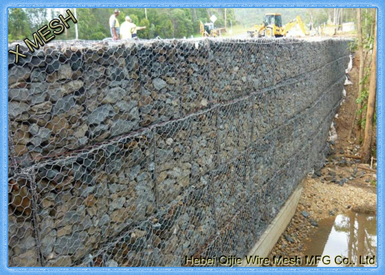 60X80mm , 3mx1mx1m Galvanized Wire Gabion Box / Stone Basket Gabion