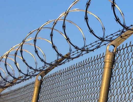 Zinc Coated Galvanized Steel Chain Link Fence Application With Razor Barbed Wire